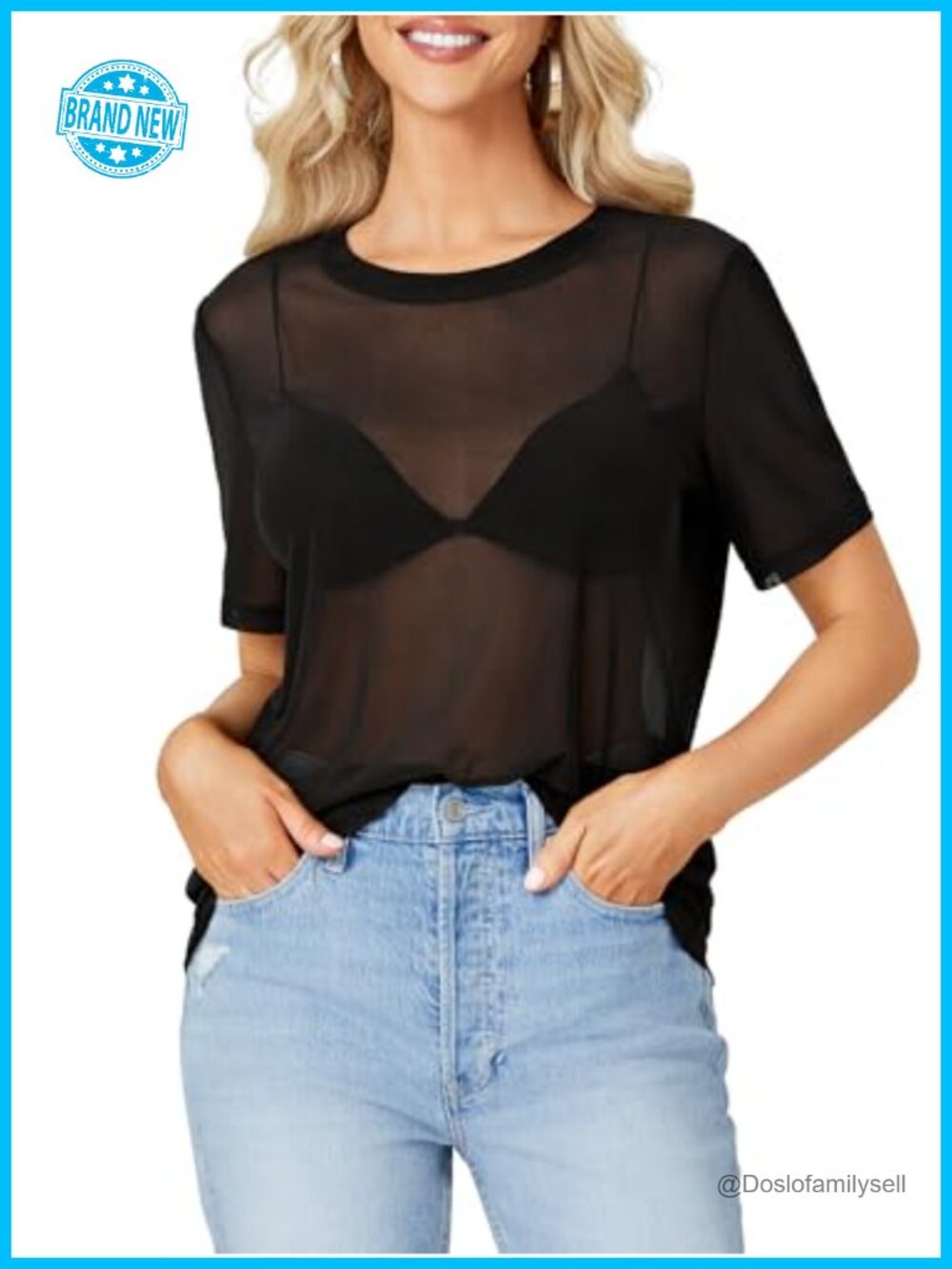 Sheer Mesh See Through Short Sleeve Blouse Top